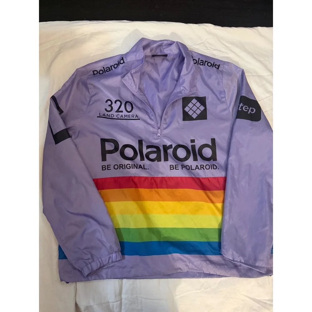 Polaroid Rainbow Windbreaker Jacket Purple 320 Land Camera Logo Pullover‎ XL